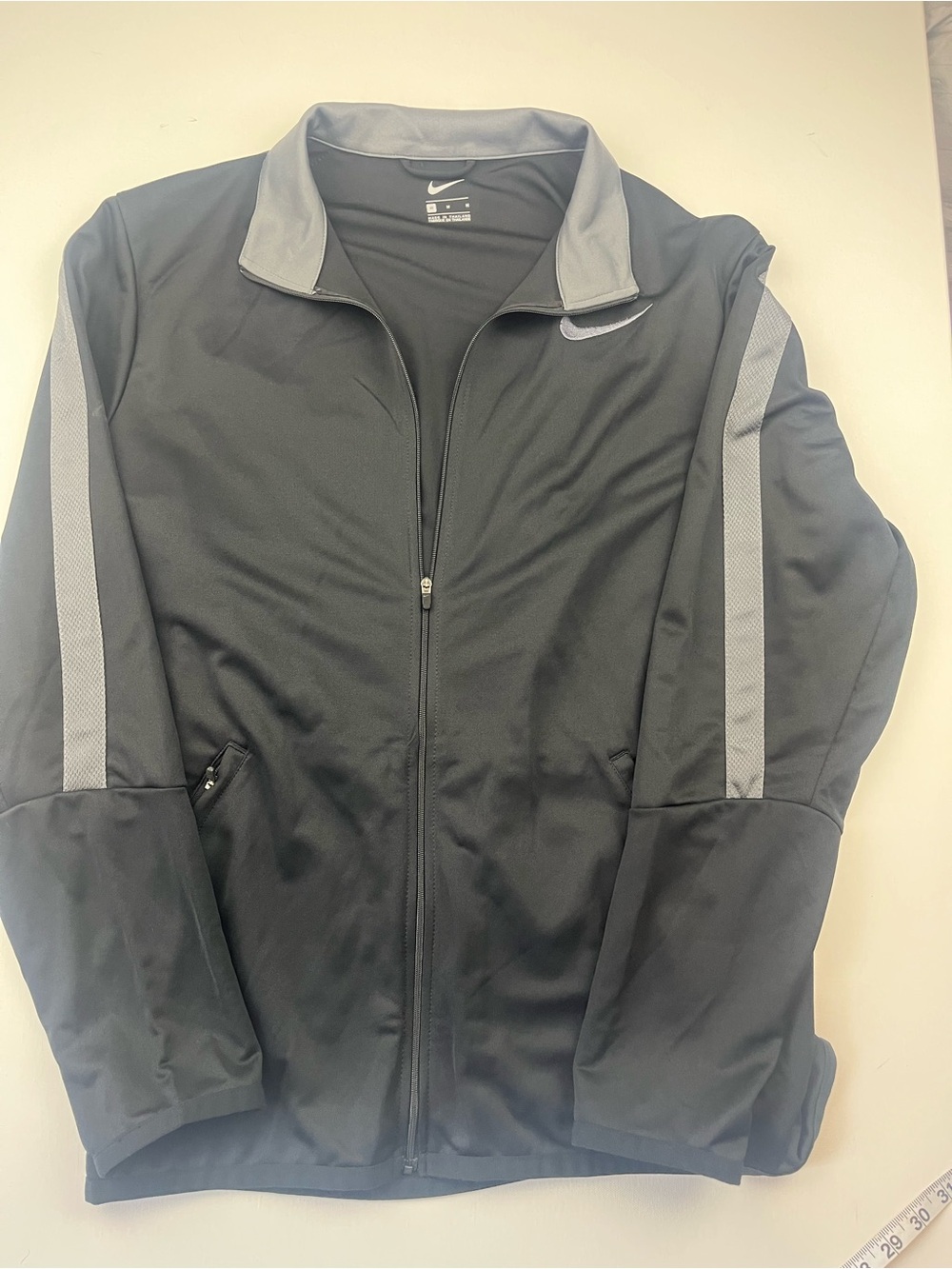Nike Men’s Black Performance Jacket with Gray Stripe Details, medium